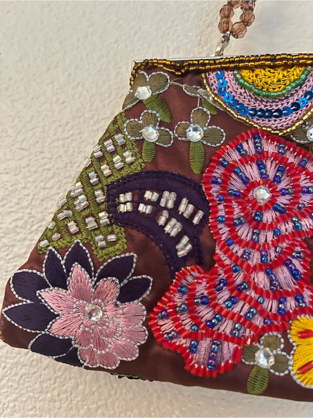 Vintage Beaded Intricate Floral Embroidery Beaded Handle - Picture 2 of 11
